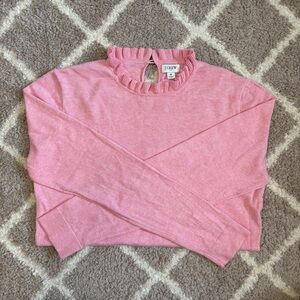 J.Crew Pink Ruffle Neck Cotton Sweater | Medium | Keyhole Back